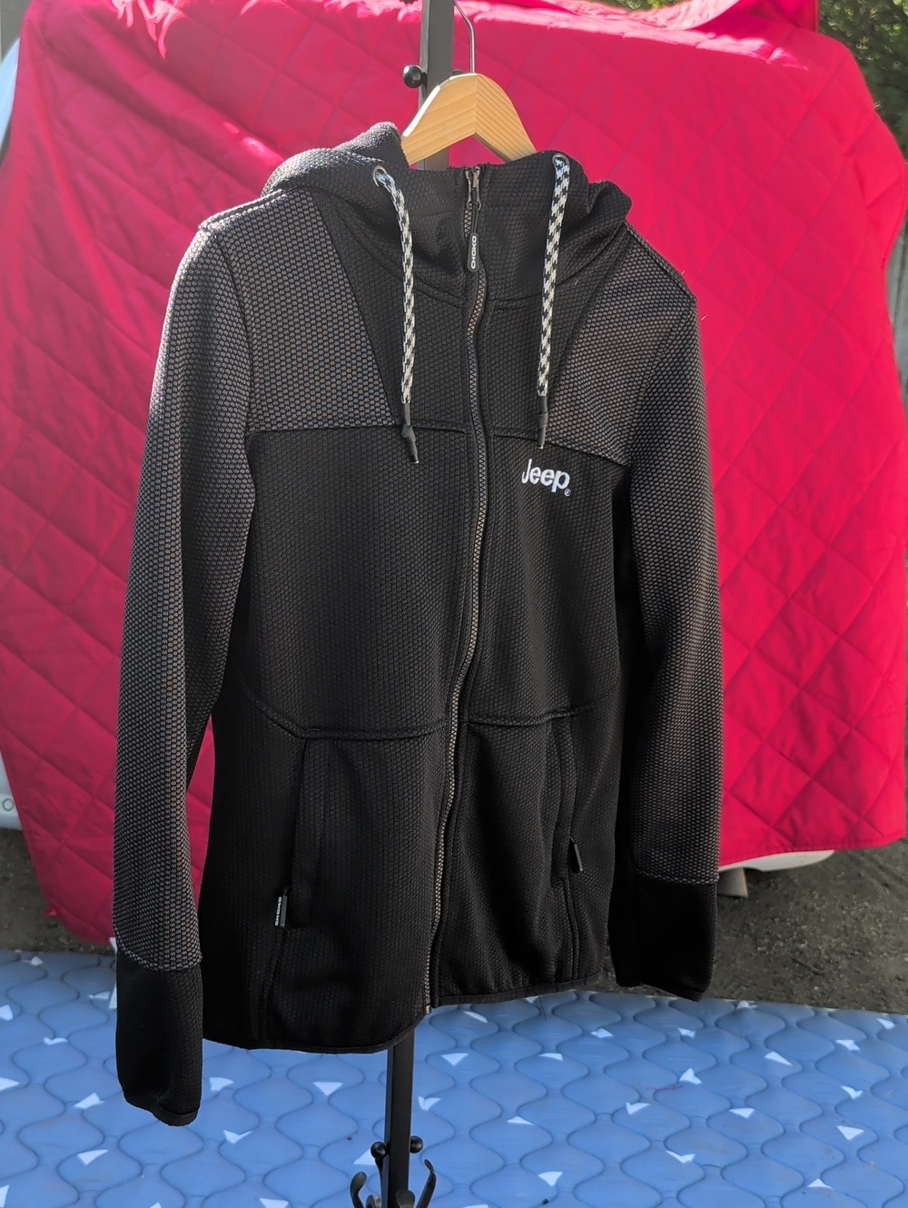 Jeep Chocko Authentics Made In Canada Black Hooded Lightweight Zip-Up Jacket